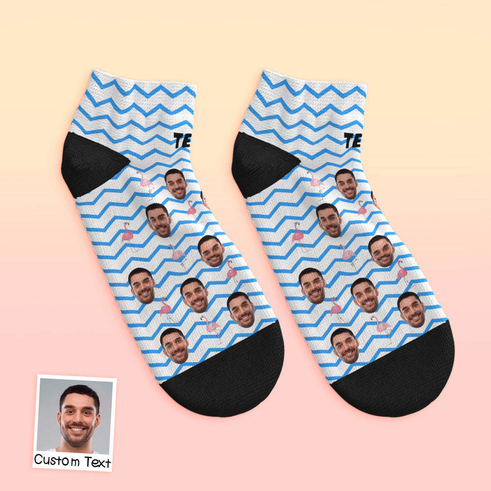 Custom Low Cut Ankle Face Socks Pink Flamingos