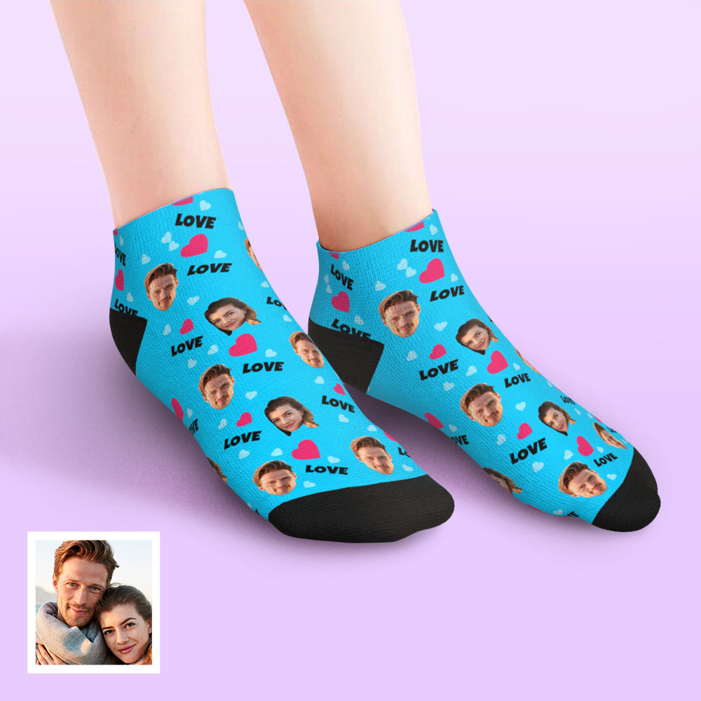 Custom Low Cut Ankle Face Socks For Family - Love