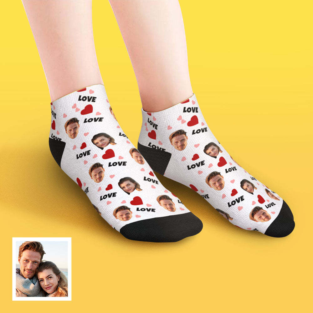 Custom Low Cut Ankle Face Socks For Family - Love