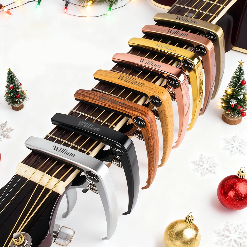 Personalized Metal Guitar Capo Engraved with Name - Music Gift for Dad Play Guitar Custom Capo with Wood Grain