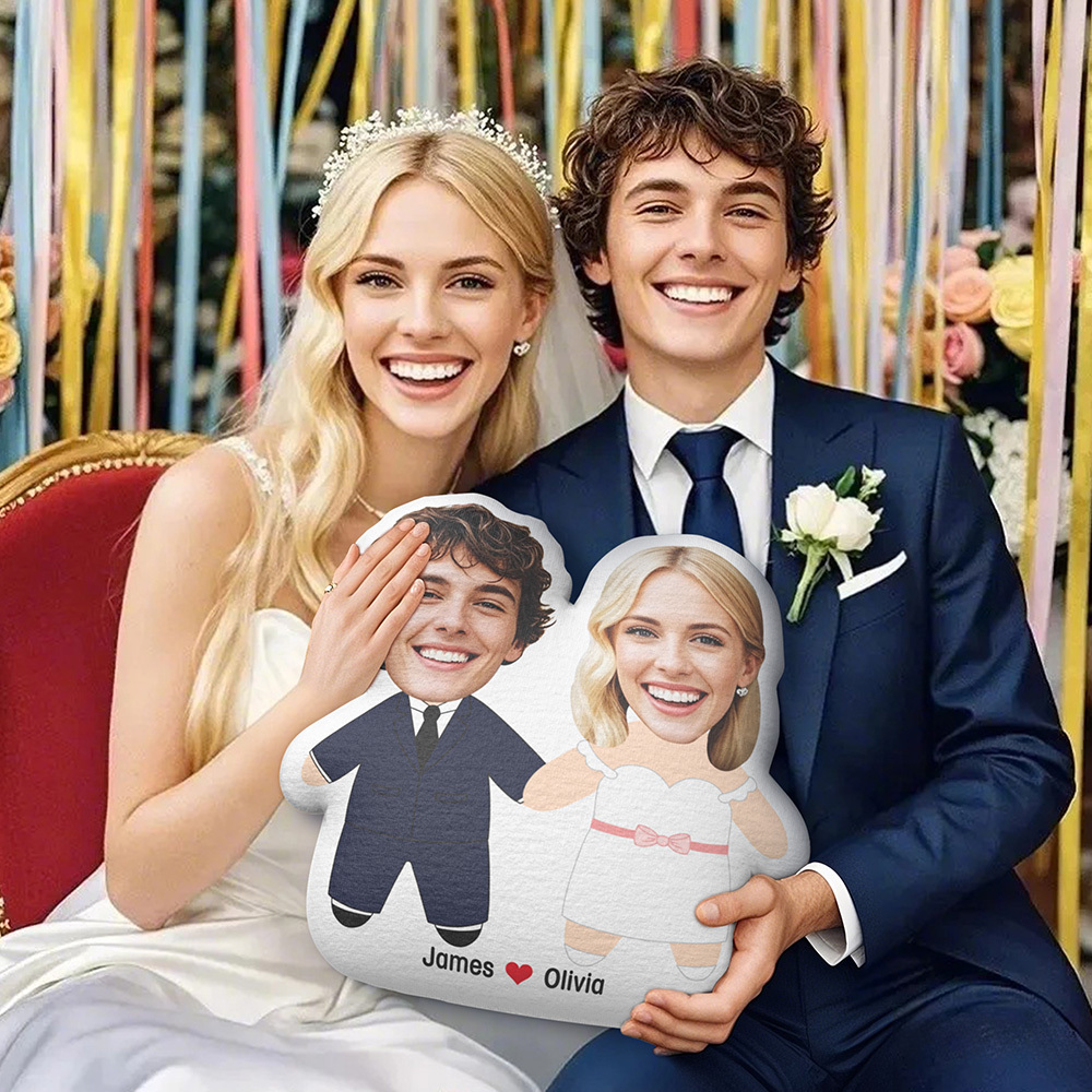 Custom Photo Face Cut Out Wedding Couple Gift Personalized Custom Shaped Pillow Valentine Gift For Couple - MyPhotoSocks