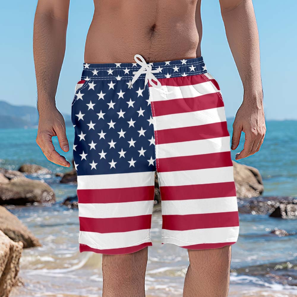Men's Swim Trunks With USA Flag Pattern