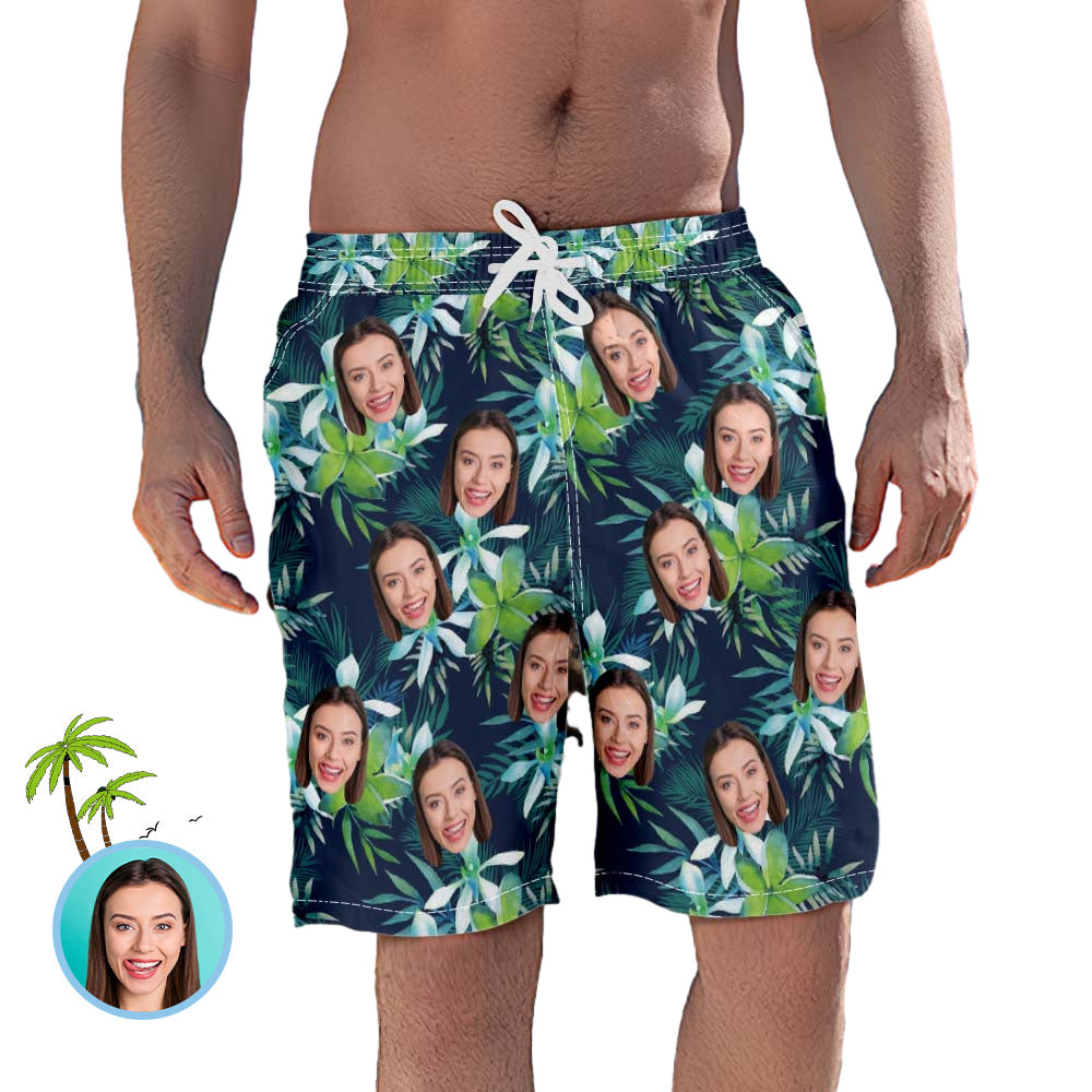 Men's Custom Face Beach Trunks Photo Shorts - Coconut tree-MyPhotoSocks