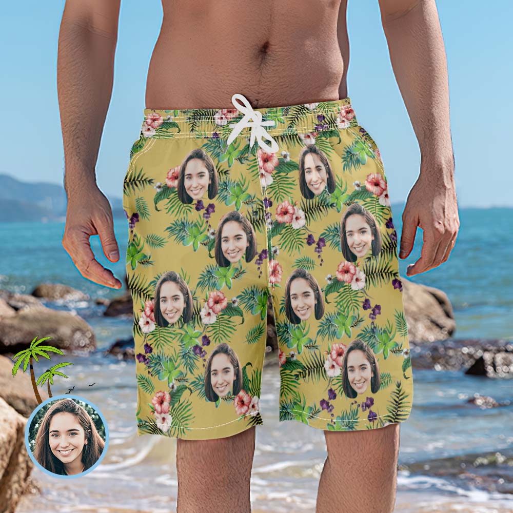 Men's Custom Face Beach Trunks Photo Shorts - Rainforest-MyPhotoSocks