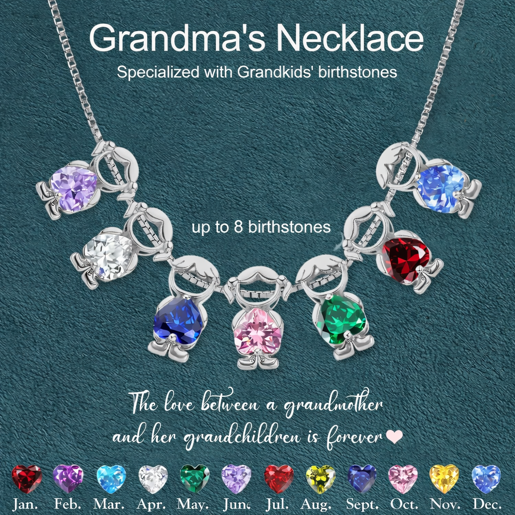 Personalized Kids Heart Birthstone Necklace, Gift For Mom Grandma