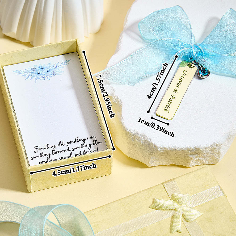 Personalized Bridal Bouquet Charm with Engraved Text and Card Something Blue Wedding Gift for Bride - MyPhotoSocks