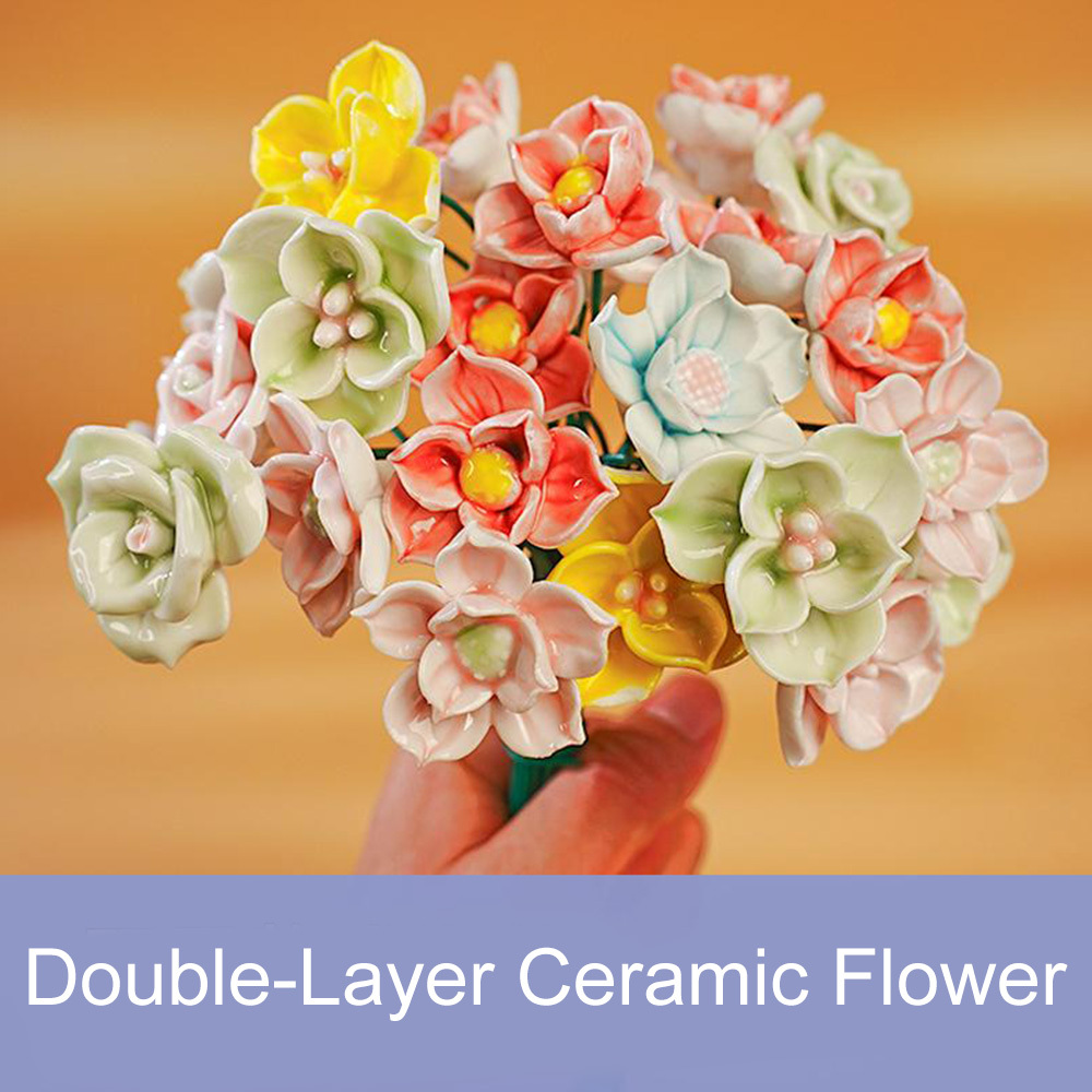 Handcrafted Ceramic Flower Bouquet Everlasting Blooms for DIY Home Decor, Perfect for Valentine'S Day, Christmas, Mother'S Day Gift