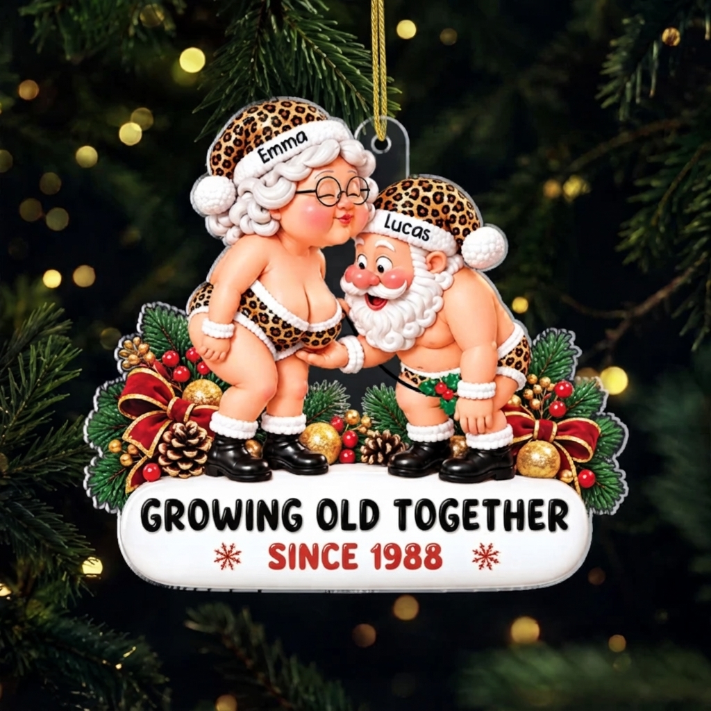 Personalized Couple Christmas Ornament 1988 Anniversary Gift – Leopard Print Santa & Mrs. Claus Figurine
