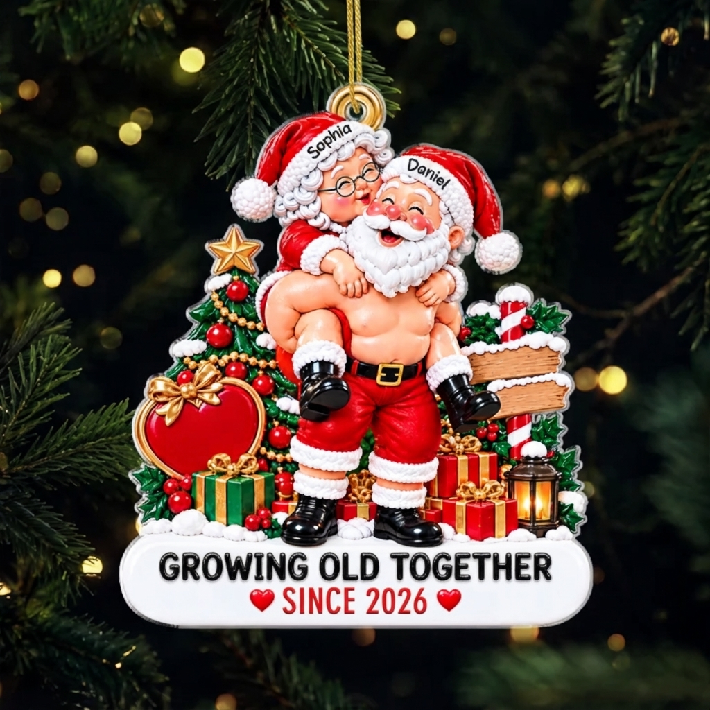 Personalized Santa Couple Ornament - 'Growing Old Together' Christmas Tree Decor for Couples