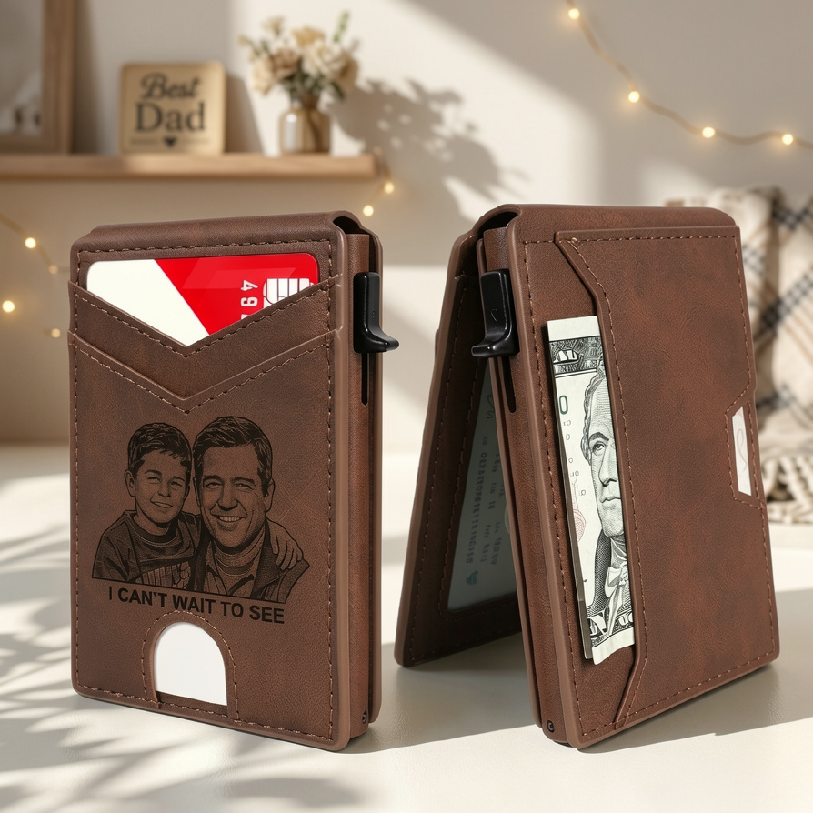 Custom Wallet for Men,with Cash Pocket ,Smart Slim Pop Up Credit Card Holder Flip with Magnetic Closure RFID Blocking Father's Day Gift