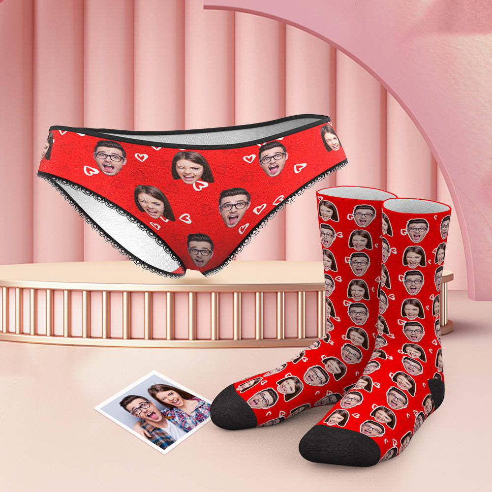 Custom Face Colorful Panties And Socks Set - Heart