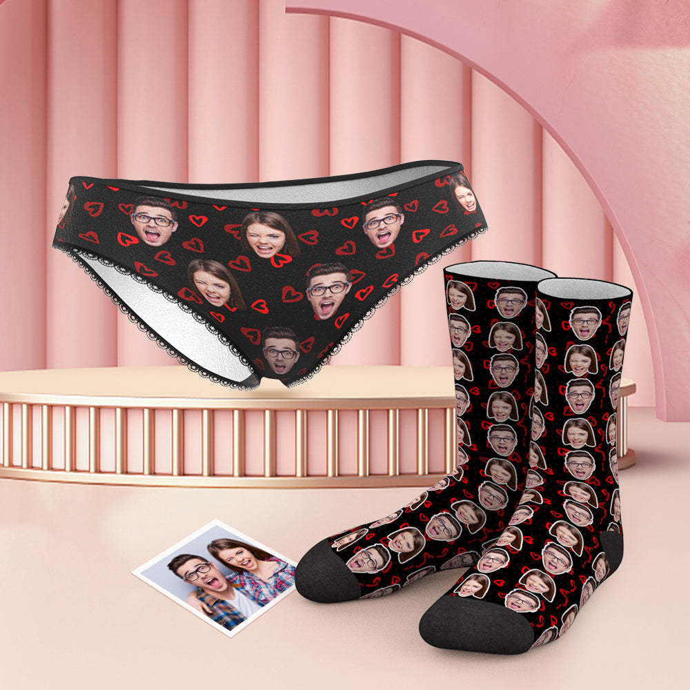 Custom Face Colorful Panties And Socks Set - Heart