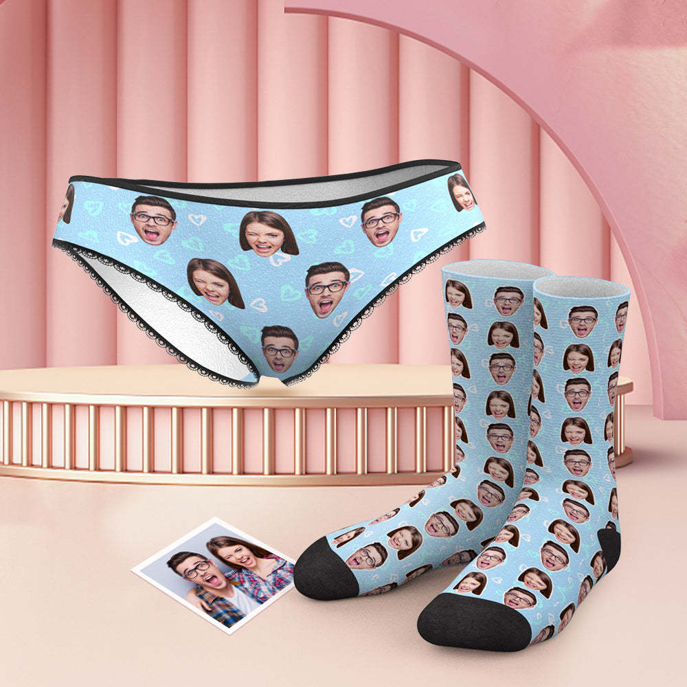 Custom Face Colorful Panties And Socks Set - Heart