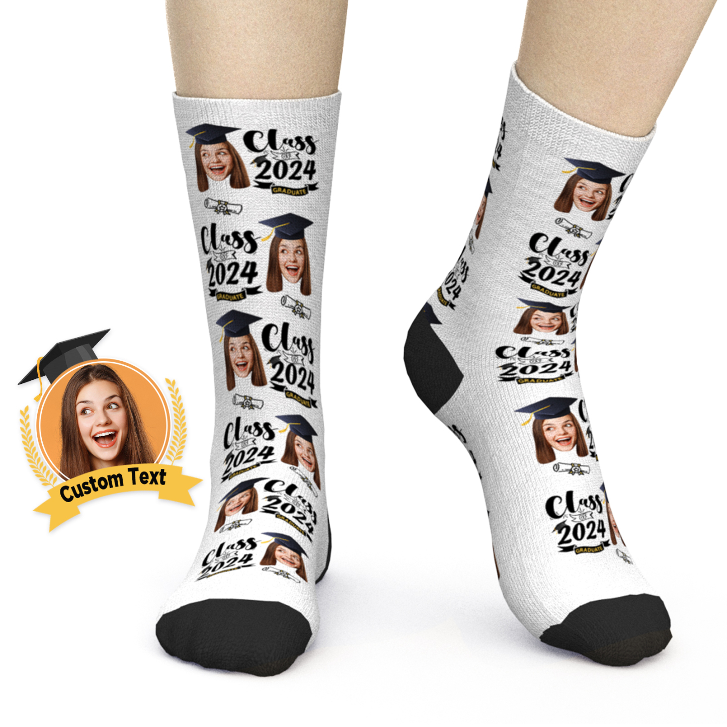 Custom Face Socks Funny Graduation Gift Class of 2024