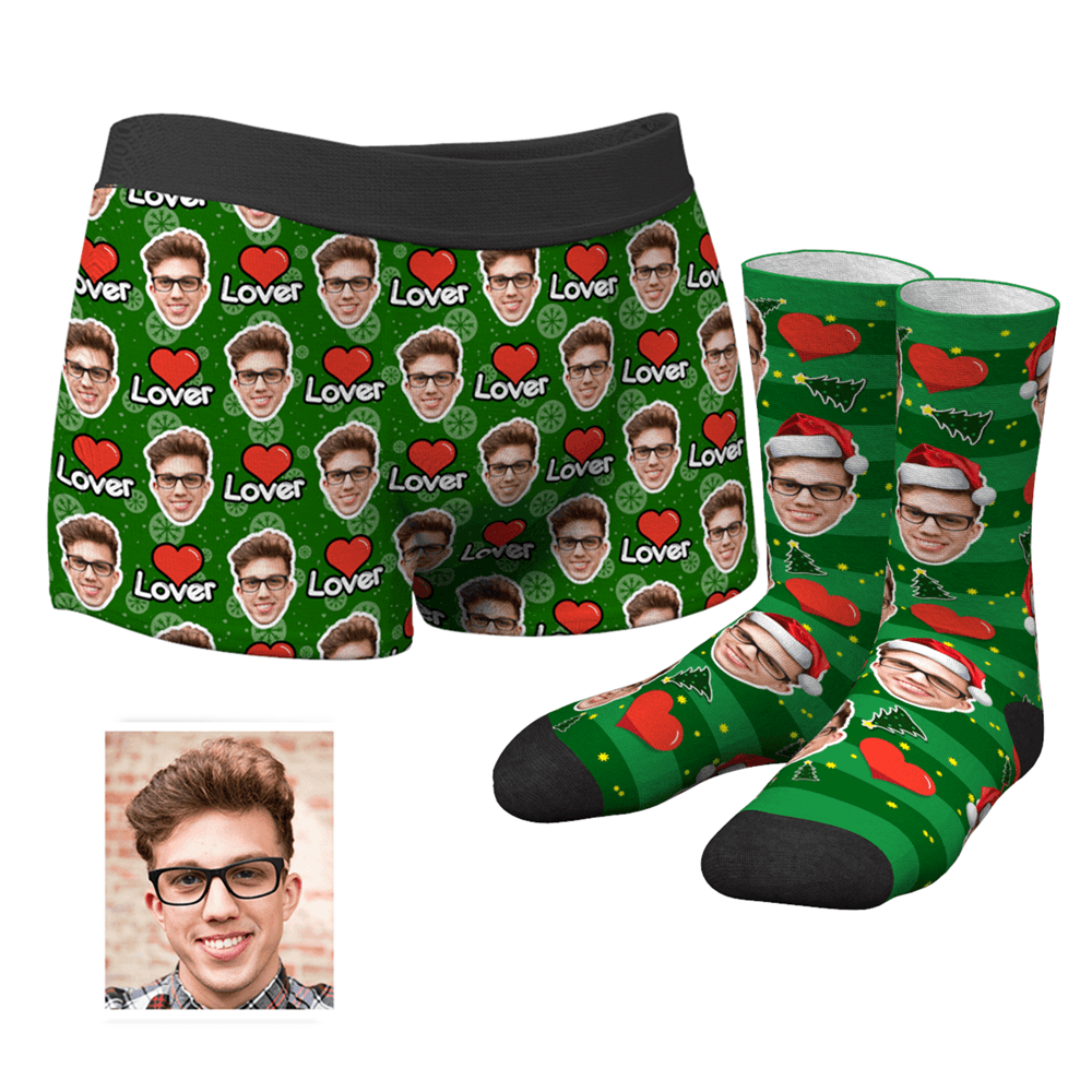Custom Christmas Lover Face Boxer Shorts And Socks Set - MyPhotoSocks