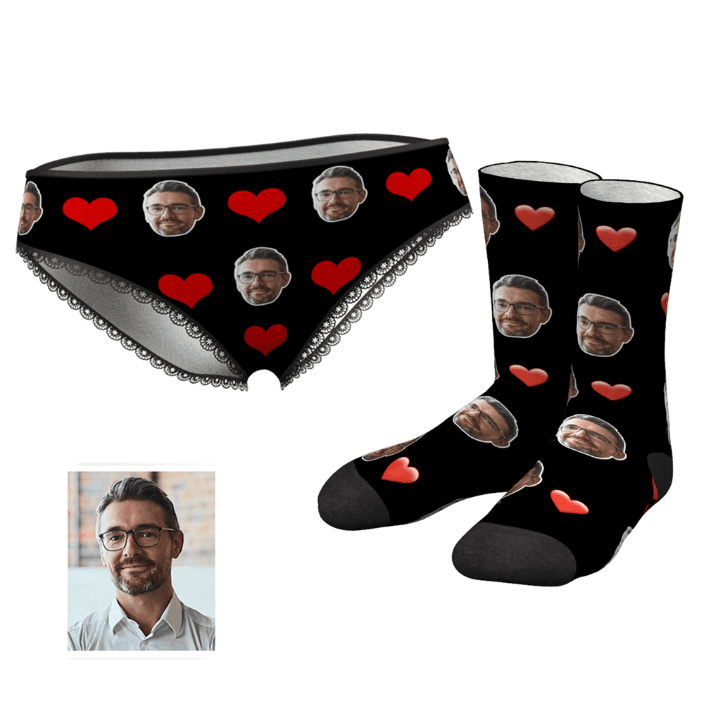 Custom Heart Face Panties And Socks Set - MyPhotoSocks