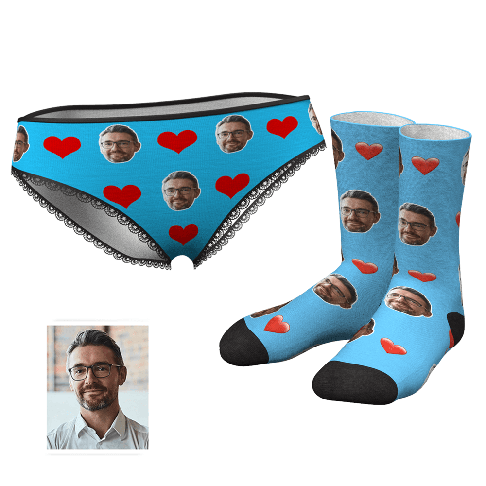 Custom Heart Face Panties And Socks Set - MyPhotoSocks