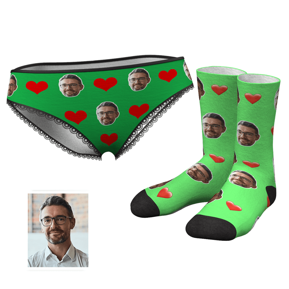 Custom Heart Face Panties And Socks Set - MyPhotoSocks