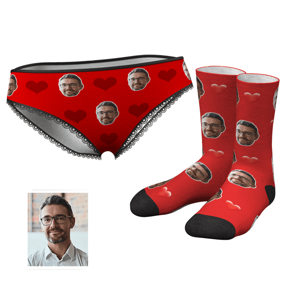 Custom Heart Face Panties And Socks Set - MyPhotoSocks