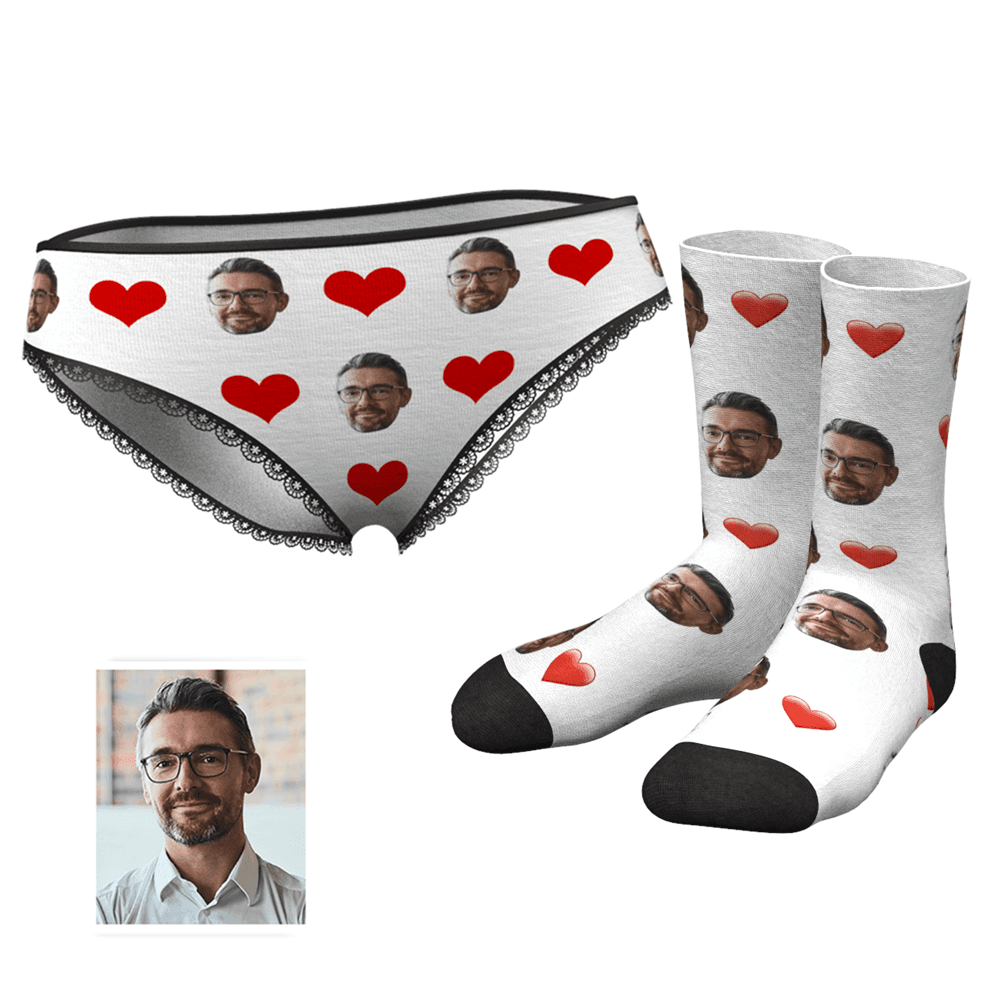 Custom Heart Face Panties And Socks Set - MyPhotoSocks