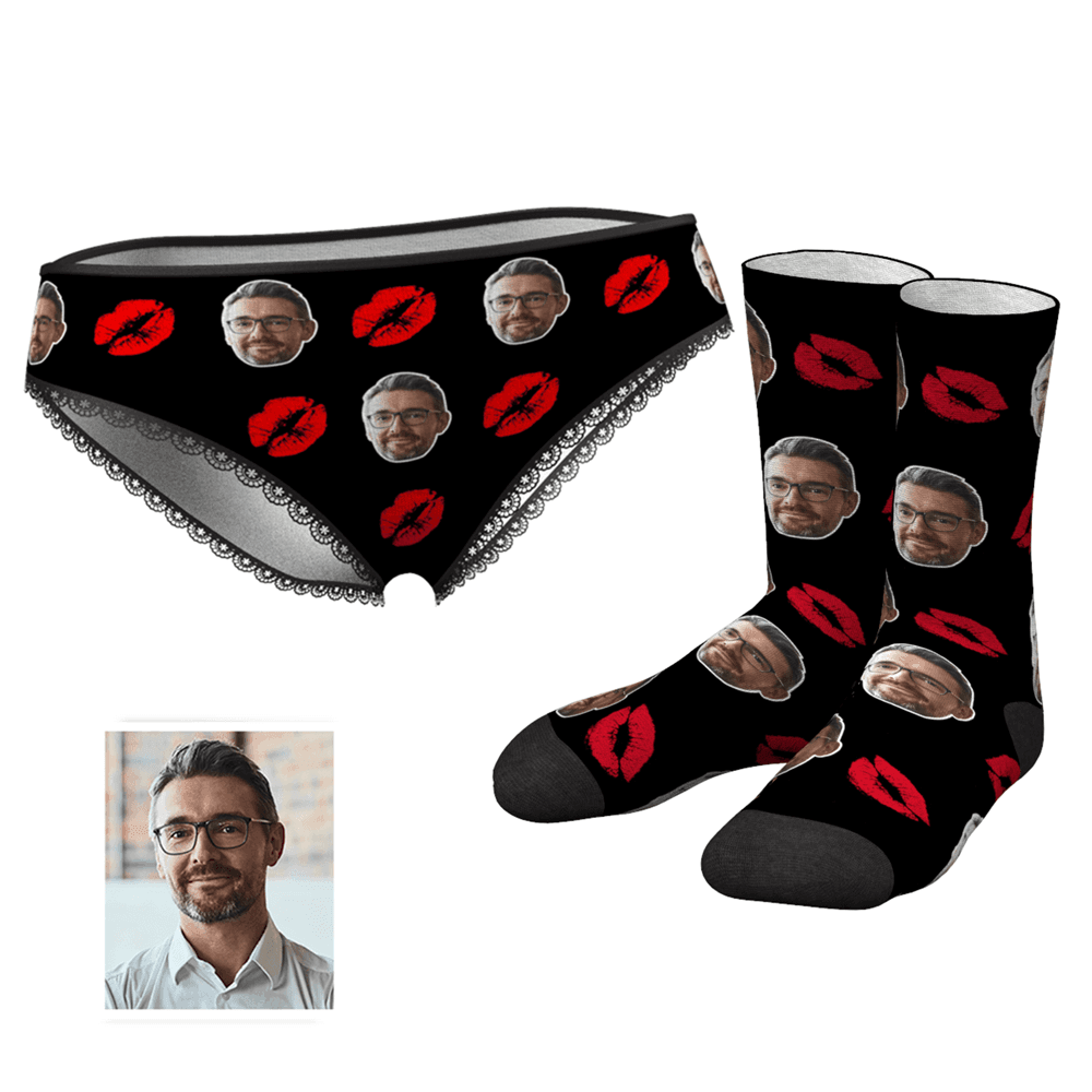 Custom Kiss Face Panties And Socks Set - MyPhotoSocks