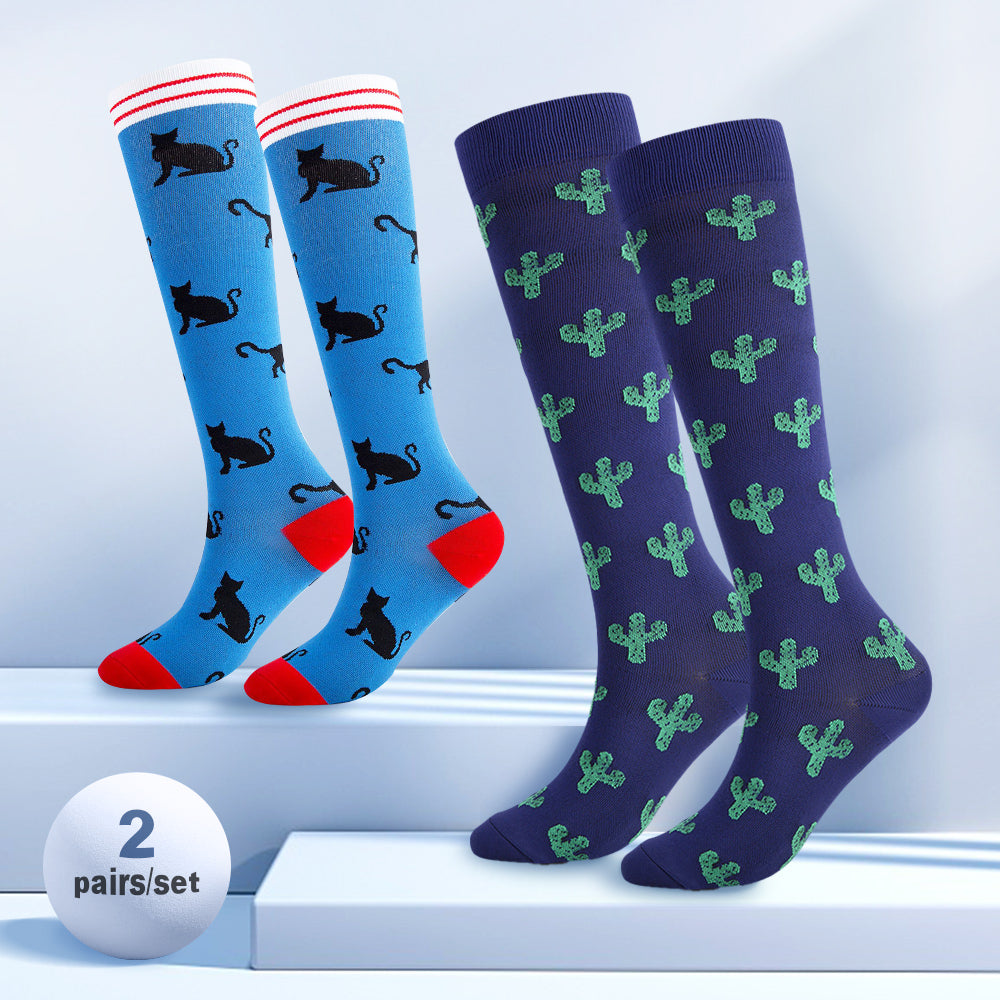 2Pairs/pack Compression Sock Women Men Knee High Running 55 Mmhg Edema Diabetes Varicose Veins Cycling Marathon Sports Socks