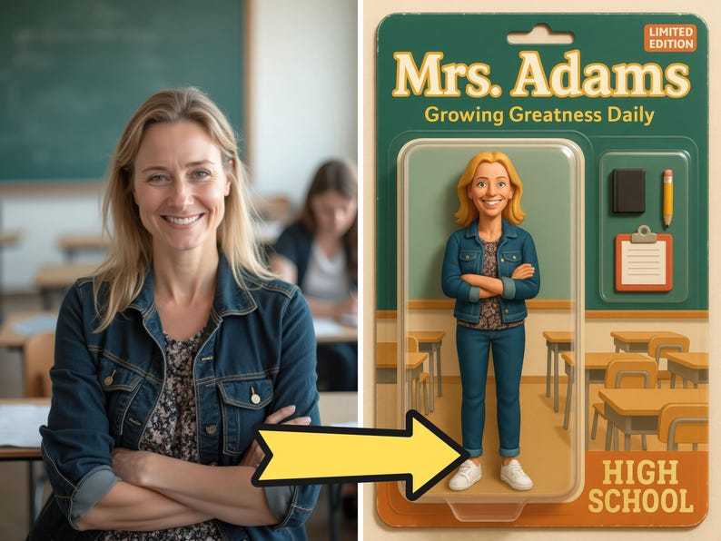 Fully Body Customizable 3D Effect Action Figure Pack Packaging Toy Box Style Art Gift Personalized Acrylic Car Hanger Gift for Teacher's Day for School - MyPhotoSocks