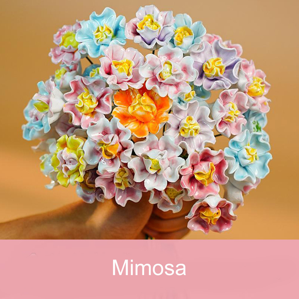 Handcrafted Ceramic Flower Bouquet Everlasting Blooms for DIY Home Decor, Perfect for Valentine'S Day, Christmas, Mother'S Day Gift