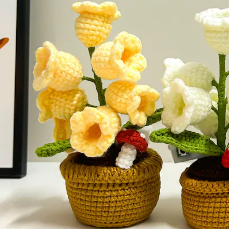 LED Light Crocheted Lily of the Valley - Glowing Potted Knit Flower Home Ambiance Decor - MyPhotoSocks