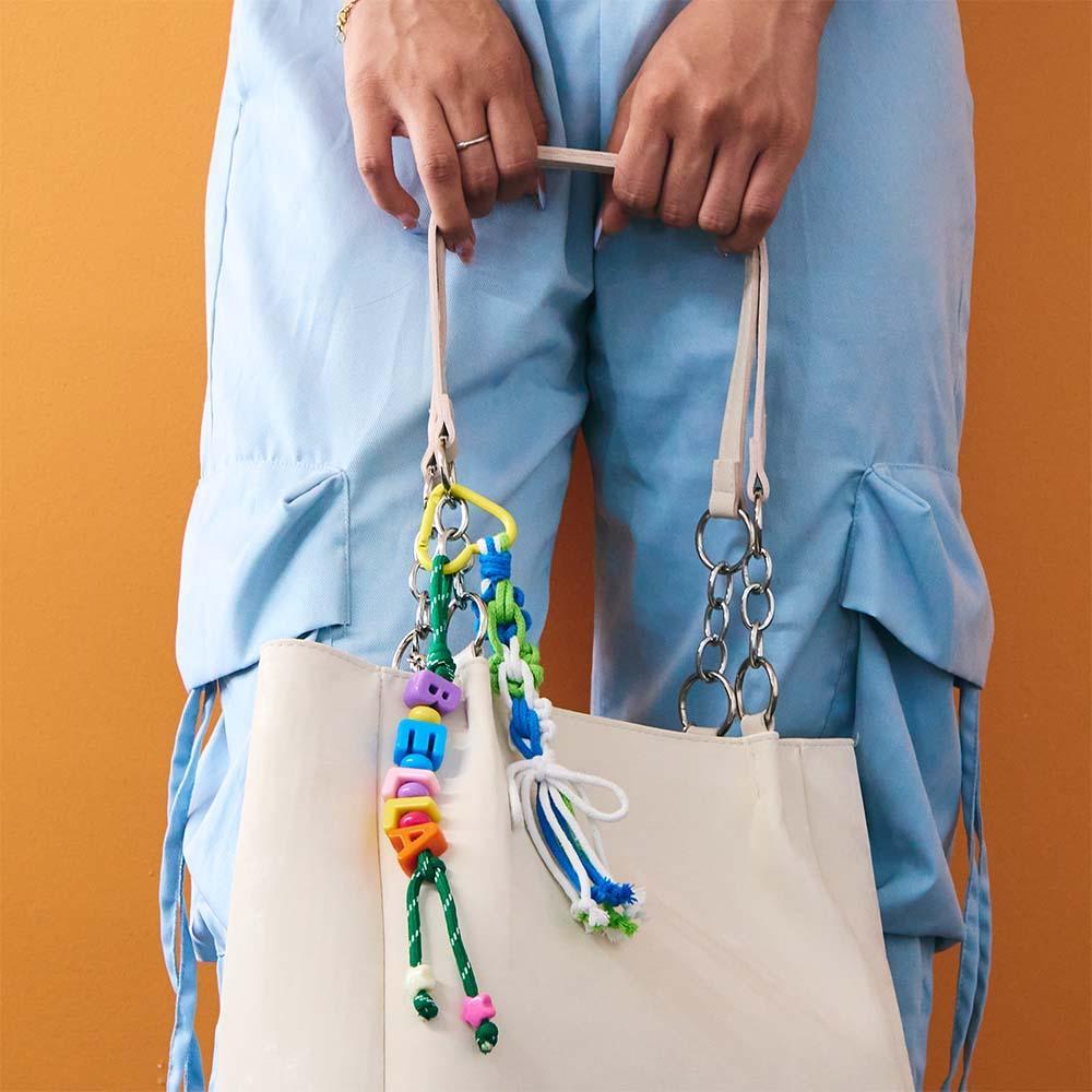 Custom Bag Charm Name Tag With Tassel-Random Color Acrylic Letters for Beach Bag,Backpack,Bag Charm With Kids Name,Personalized Name Tag