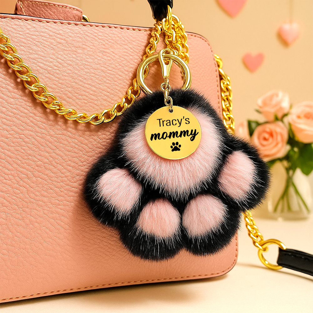 Custom Bag Charm Cat mom Gift Photo Engraved Charm Personalized Cat Paw Keyring