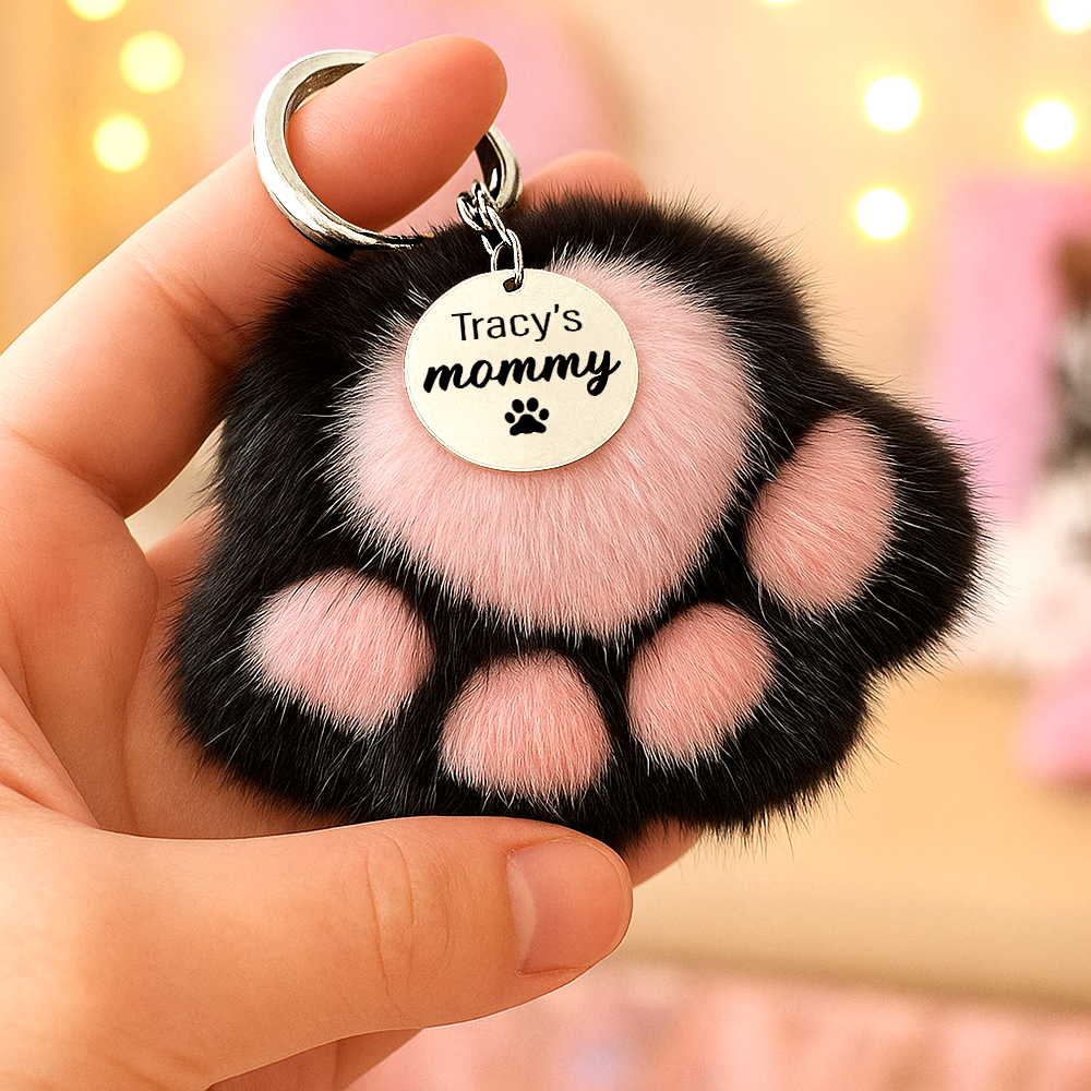 Custom Bag Charm Cat mom Gift Photo Engraved Charm Personalized Cat Paw Keyring