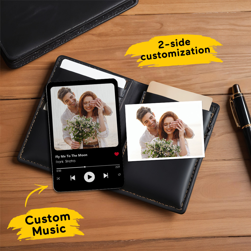 NFC Custom Favorite Song Metal Wallet Card - Personalized Aluminum Photo Wallet Card - Valentine's Day Gifts For Him, Boyfriend, Husband