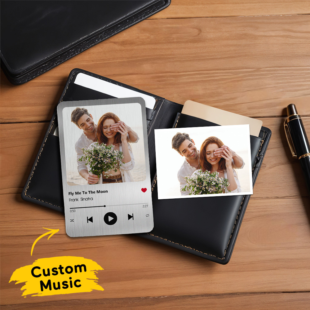 NFC Custom Favorite Song Metal Wallet Card - Personalized Aluminum Photo Wallet Card - Valentine's Day Gifts For Him, Boyfriend, Husband