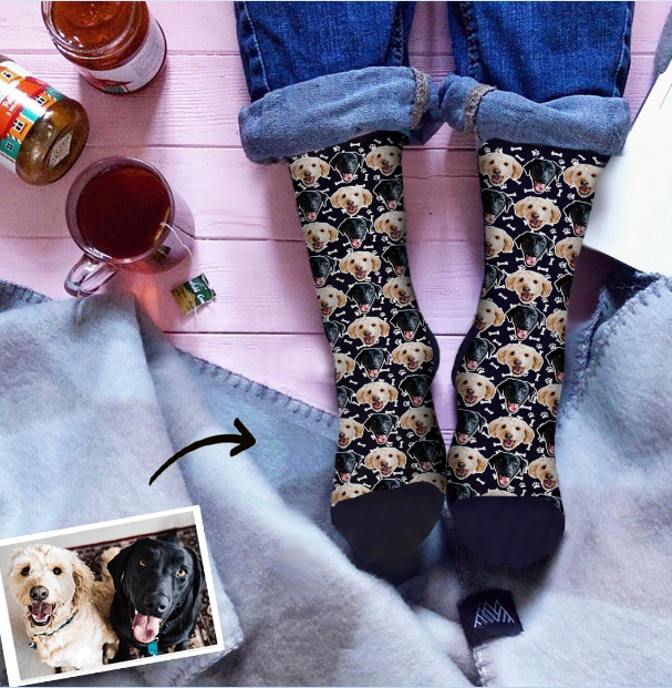 Custom Photo Dog Socks Colorful - Two Faces - MyPhotoSocks