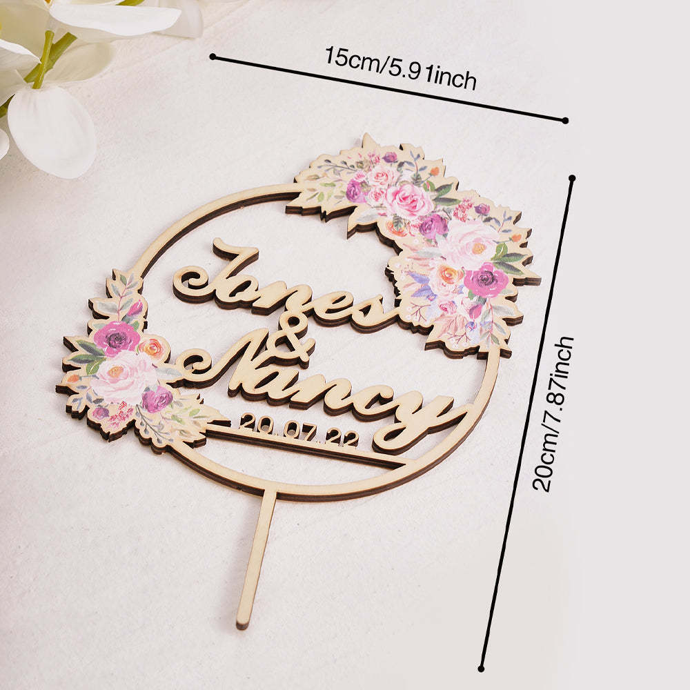 Personalized Flower Cake Topper Custom Name Cake Topper for Wedding - MyPhotoSocks