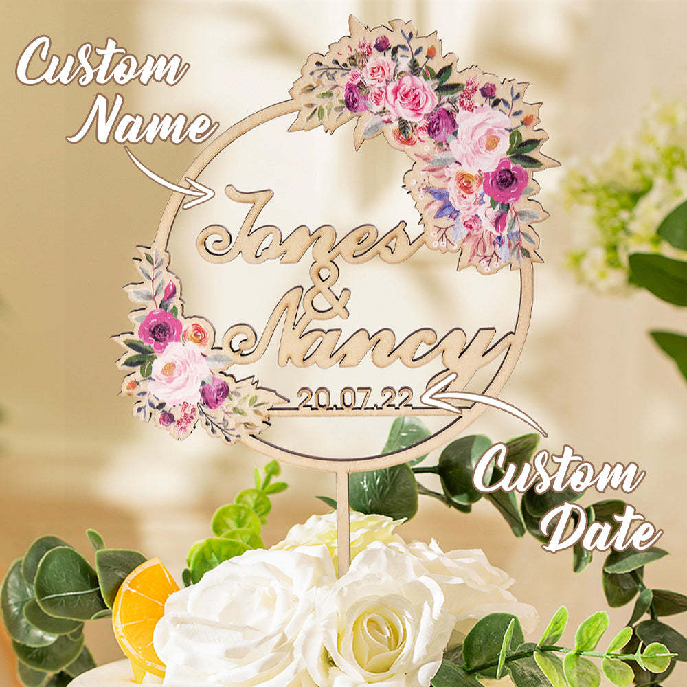 Personalized Flower Cake Topper Custom Name Cake Topper for Wedding - MyPhotoSocks