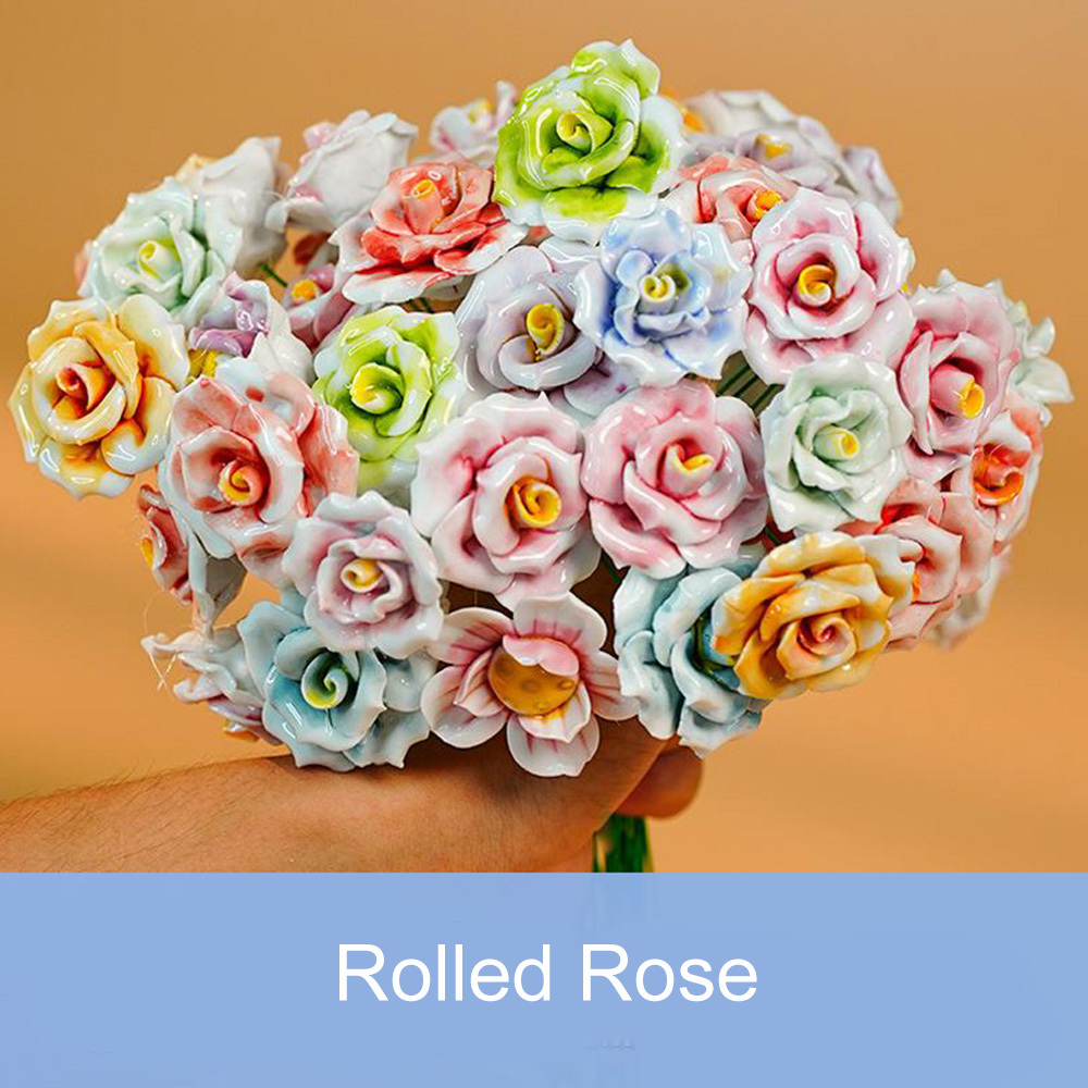 Handcrafted Ceramic Flower Bouquet Everlasting Blooms for DIY Home Decor, Perfect for Valentine'S Day, Christmas, Mother'S Day Gift