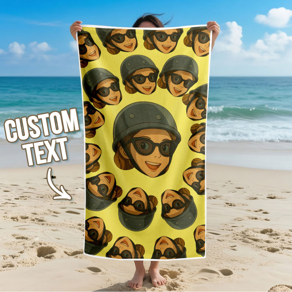 Custom Photo Cartoon Beach Towel Muti-face Colored Beach Towel Summer Funny Gift Idea - MyPhotoSocks