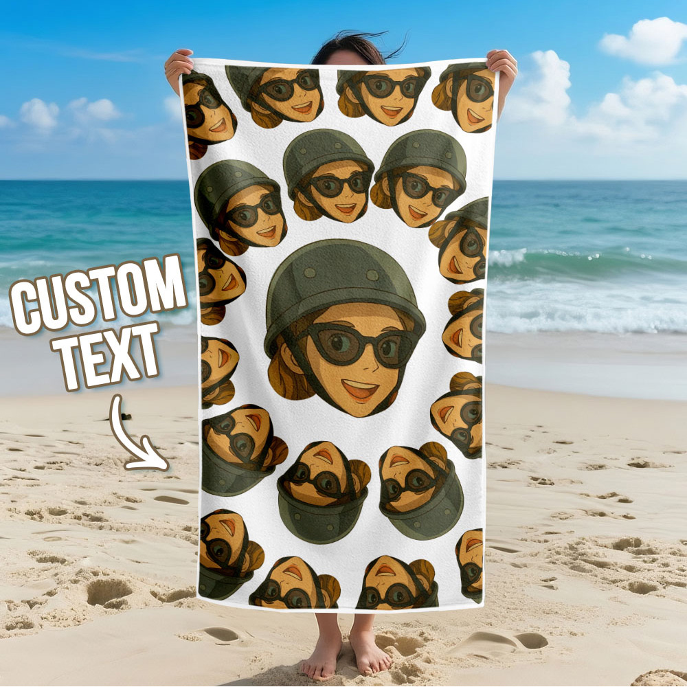 Custom Photo Cartoon Beach Towel Muti-face Colored Beach Towel Summer Funny Gift Idea