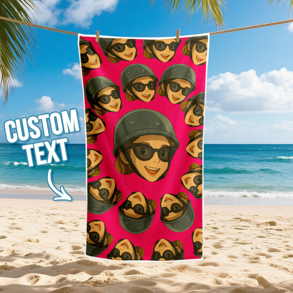 Custom Photo Cartoon Beach Towel Muti-face Colored Beach Towel Summer Funny Gift Idea