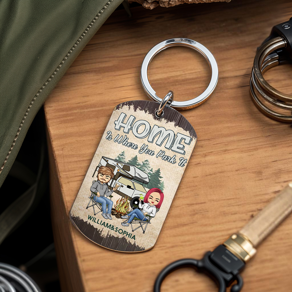 Personalized Aluminum Keychain Keys To The Camper - Anniversary, Loving Gifts For Couples, Husband, Wife, Camping Lovers 