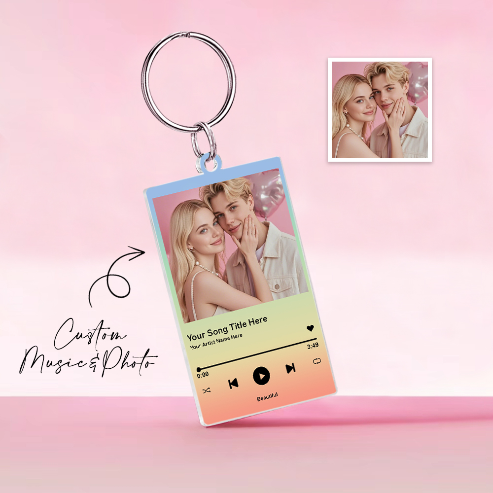 Custom Acrylic Keychain Gradient Blue Yellow Couple You & Me Photo and Text Acrylic Keychain Creative Gifts Valentine Gift Keychain