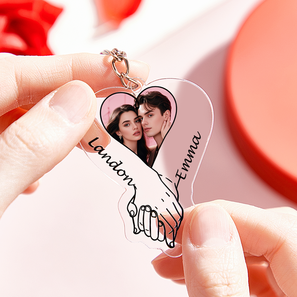 Personalized Acrylic Photo Keychain Upload Photo Couples Anniversary Holding Hands