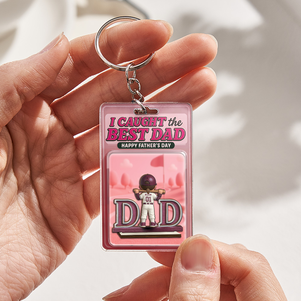 Father's Day 3D Effect Action Figure Pack Packaging Toy Box Style Art Gift Personalized Acrylic Keychain Gift for Dad