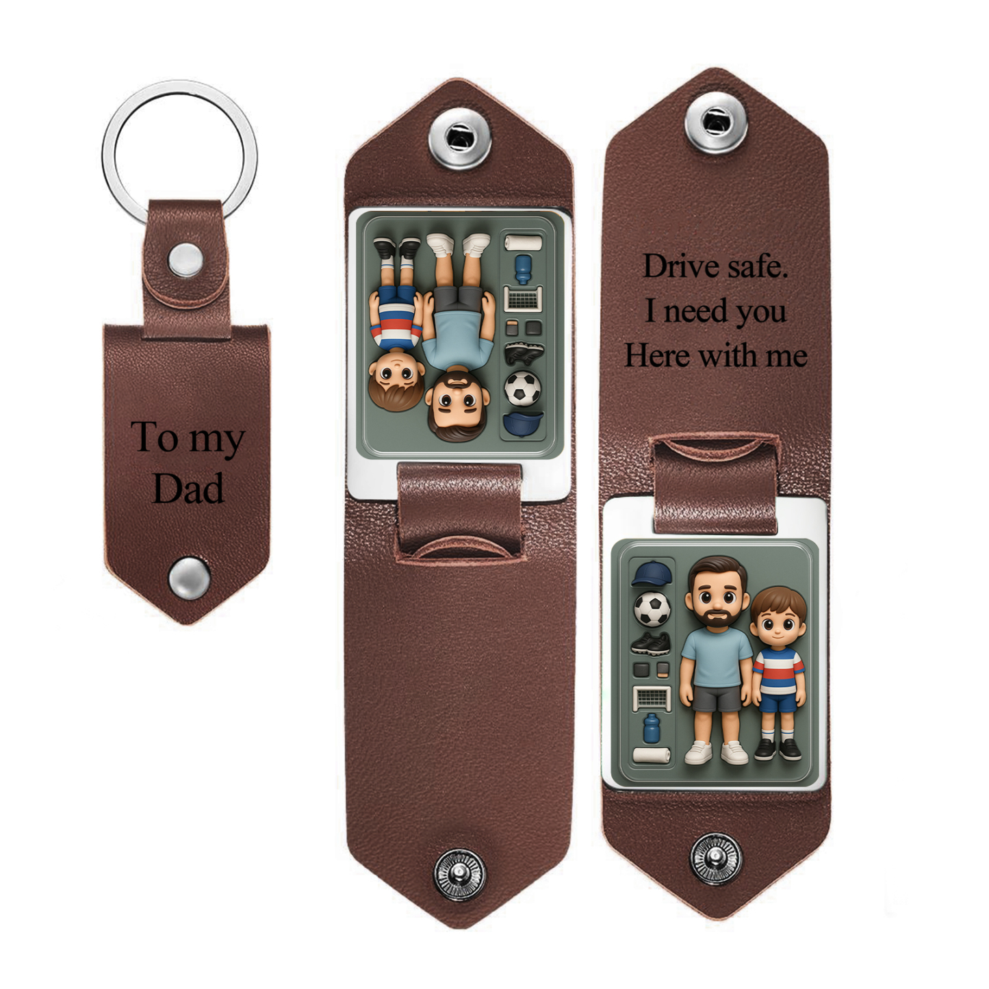 Custom Leather Cartoon Photo Keychain Personalized Engraved Text Commemorative Keychain Fathers Day Gifts - MyPhotoSocks