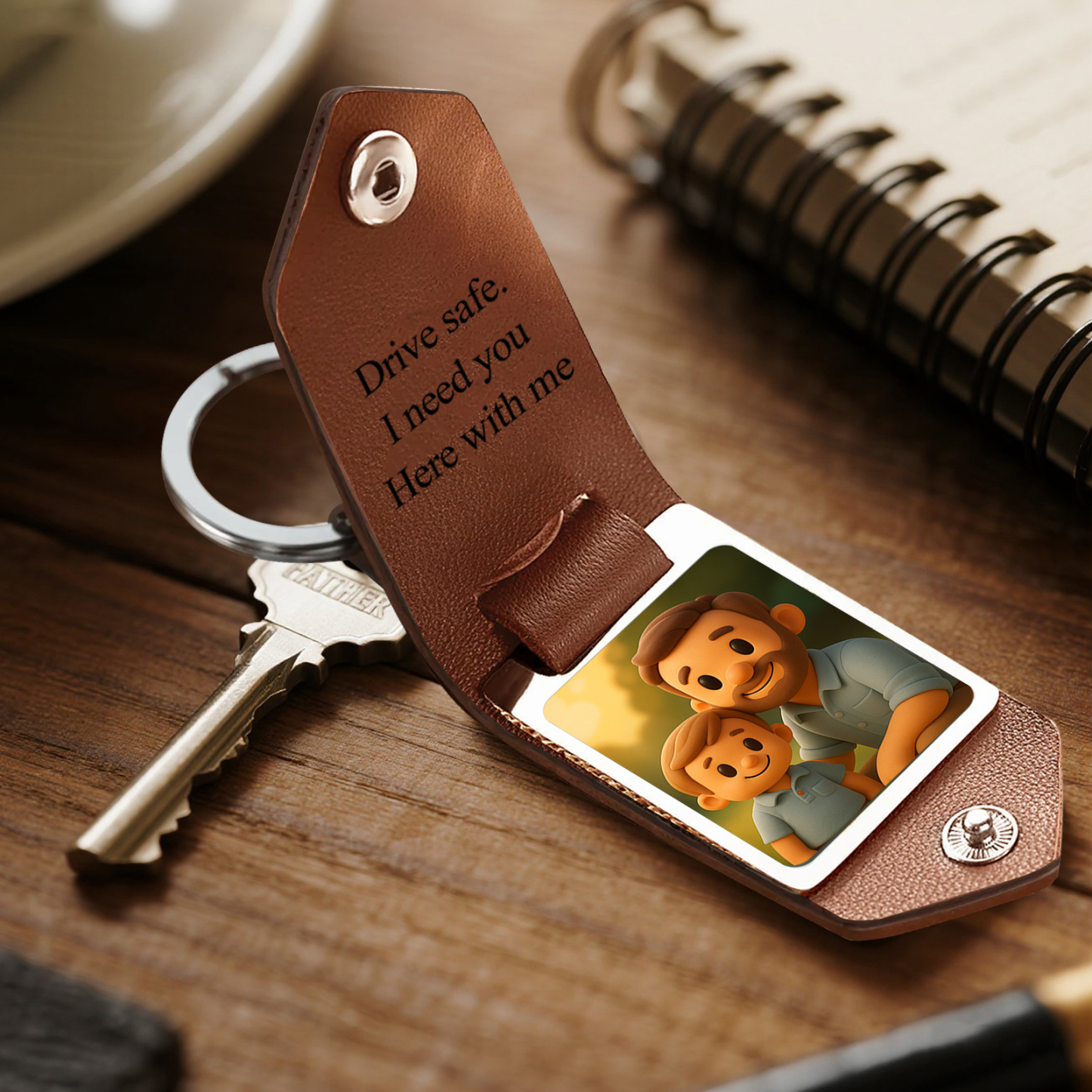 Custom Leather Cartoon Photo Keychain Personalized Engraved Text Commemorative Keychain Fathers Day Gifts - MyPhotoSocks