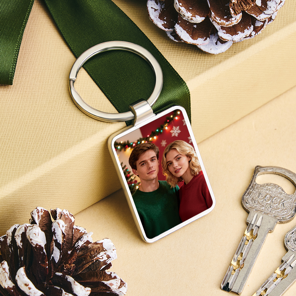 Custom Christmas Couple Photo Keyring  Personalized Gift for Him or Her Romantic Keepsake Stocking Stuffer Idea - MyPhotoSocks