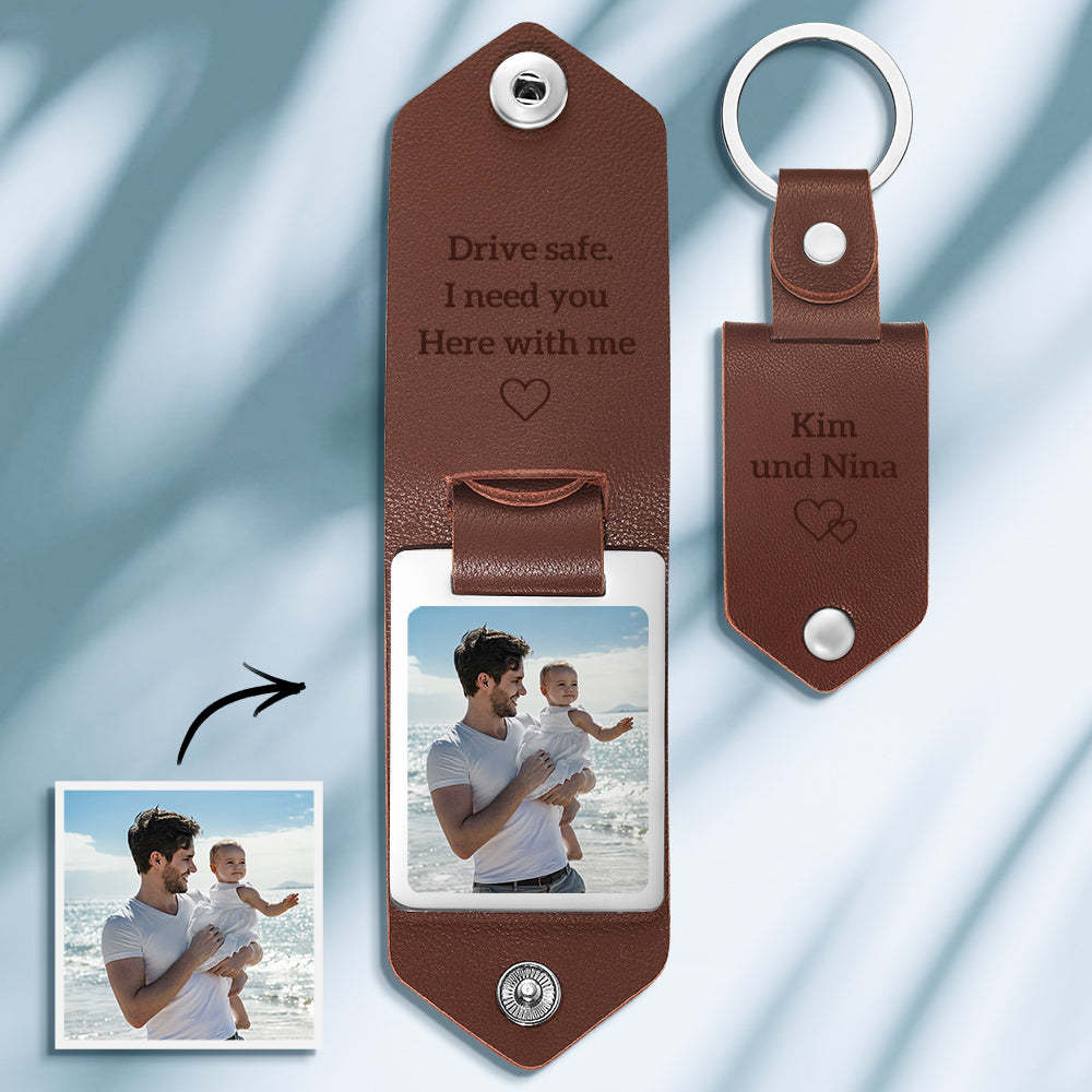 Custom Leather Photo Text Keychain Gift For Mom