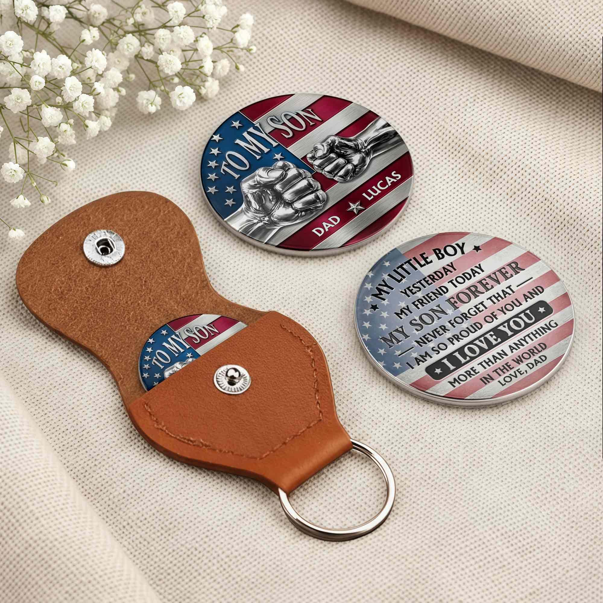 To My Son My Little Boy Yesterday American Flag Fist Bump - Personalized Custom Pocket Hug